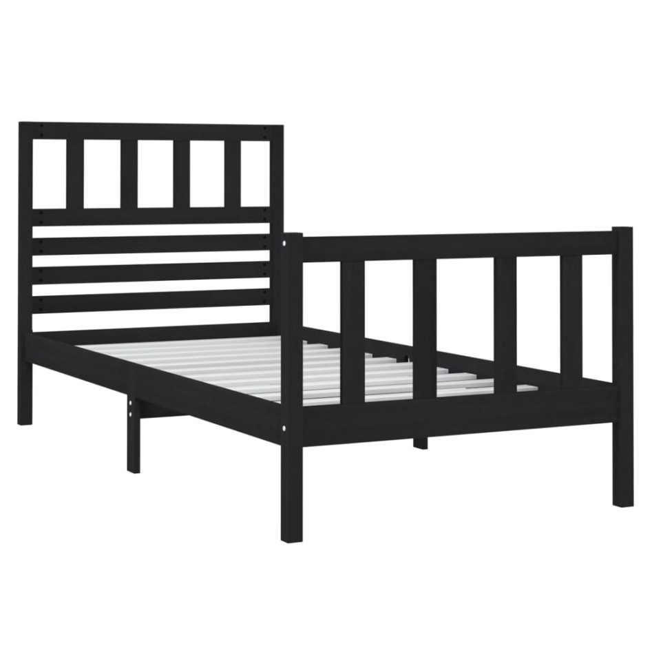 Estructura cama madera maciza individual negro 75x190