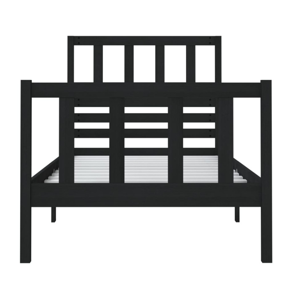 Estructura cama madera maciza individual negro 75x190