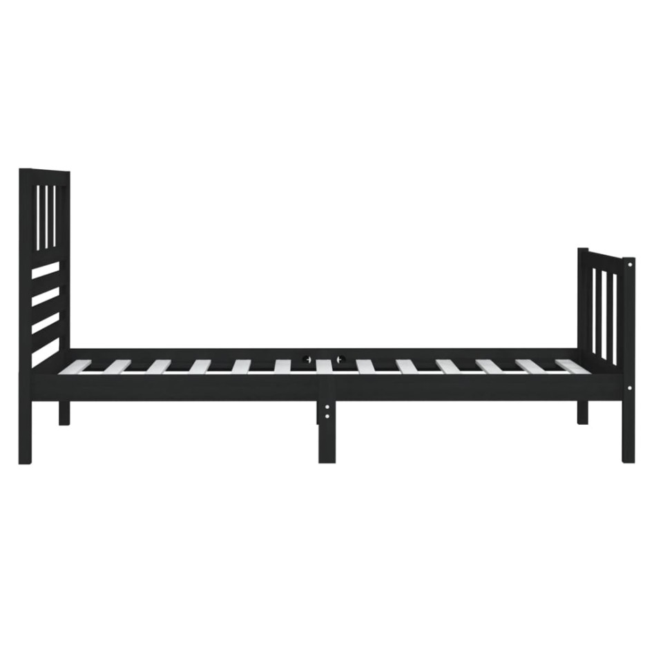 Estructura cama madera maciza individual negro 75x190