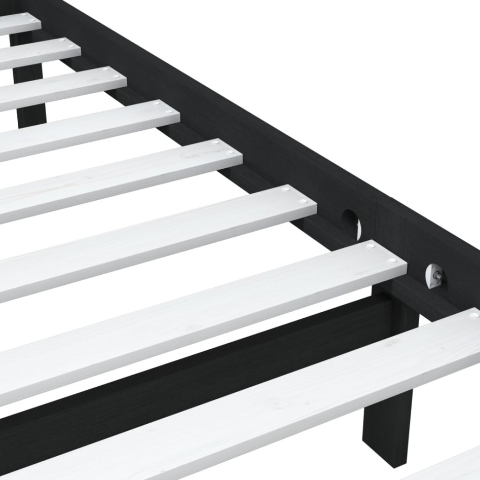 Estructura cama madera maciza individual negro 75x190