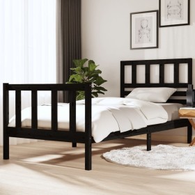 Estructura de cama individual de madera maciza negro 90x190