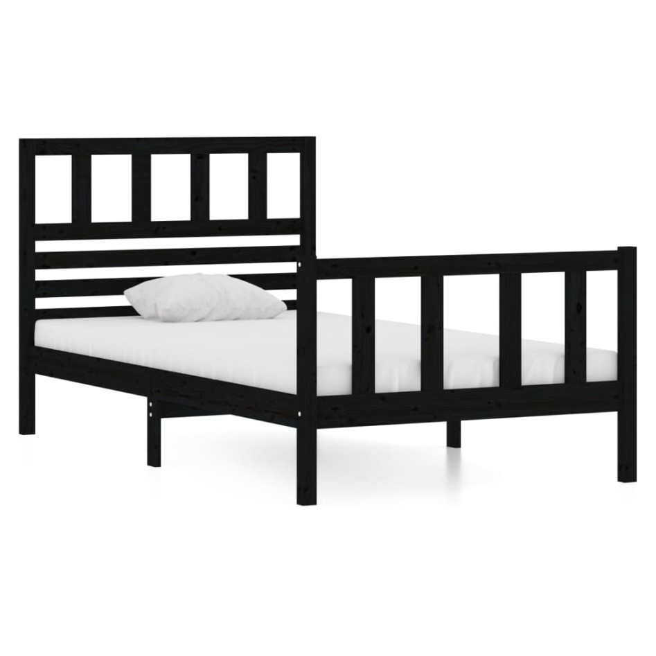 Estructura de cama individual de madera maciza negro 90x190