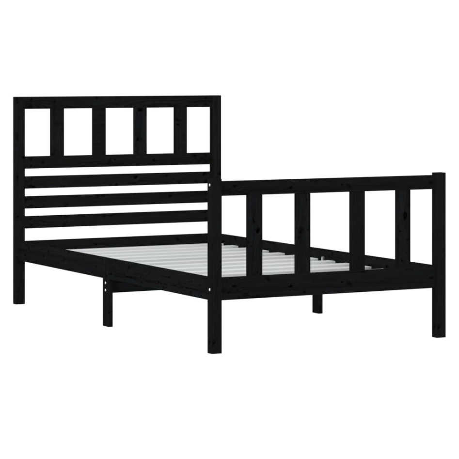 Estructura de cama individual de madera maciza negro 90x190