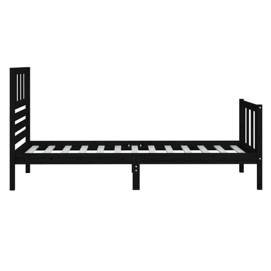 Estructura de cama individual de madera maciza negro 90x190