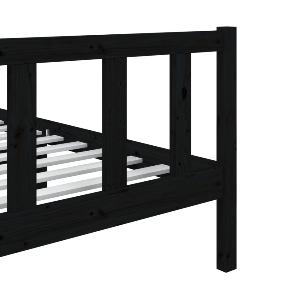 Estructura de cama individual de madera maciza negro 90x190