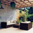Set muebles de jardín 6 piezas y cojines ratán sintético marrón