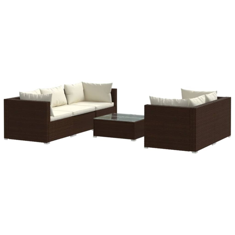 Set muebles de jardín 6 piezas y cojines ratán sintético