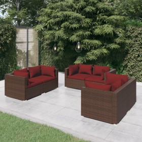 Set muebles de jardín 6 piezas y cojines ratán sintético