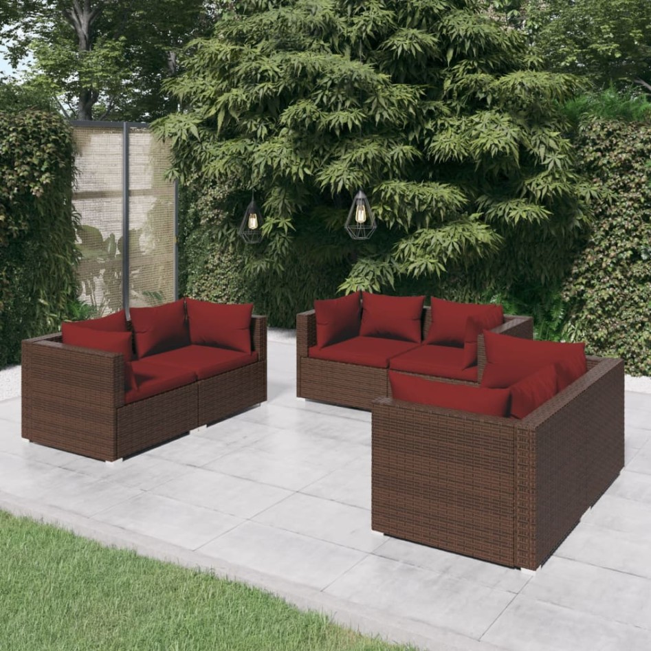Set muebles de jardín 6 piezas y cojines ratán sintético