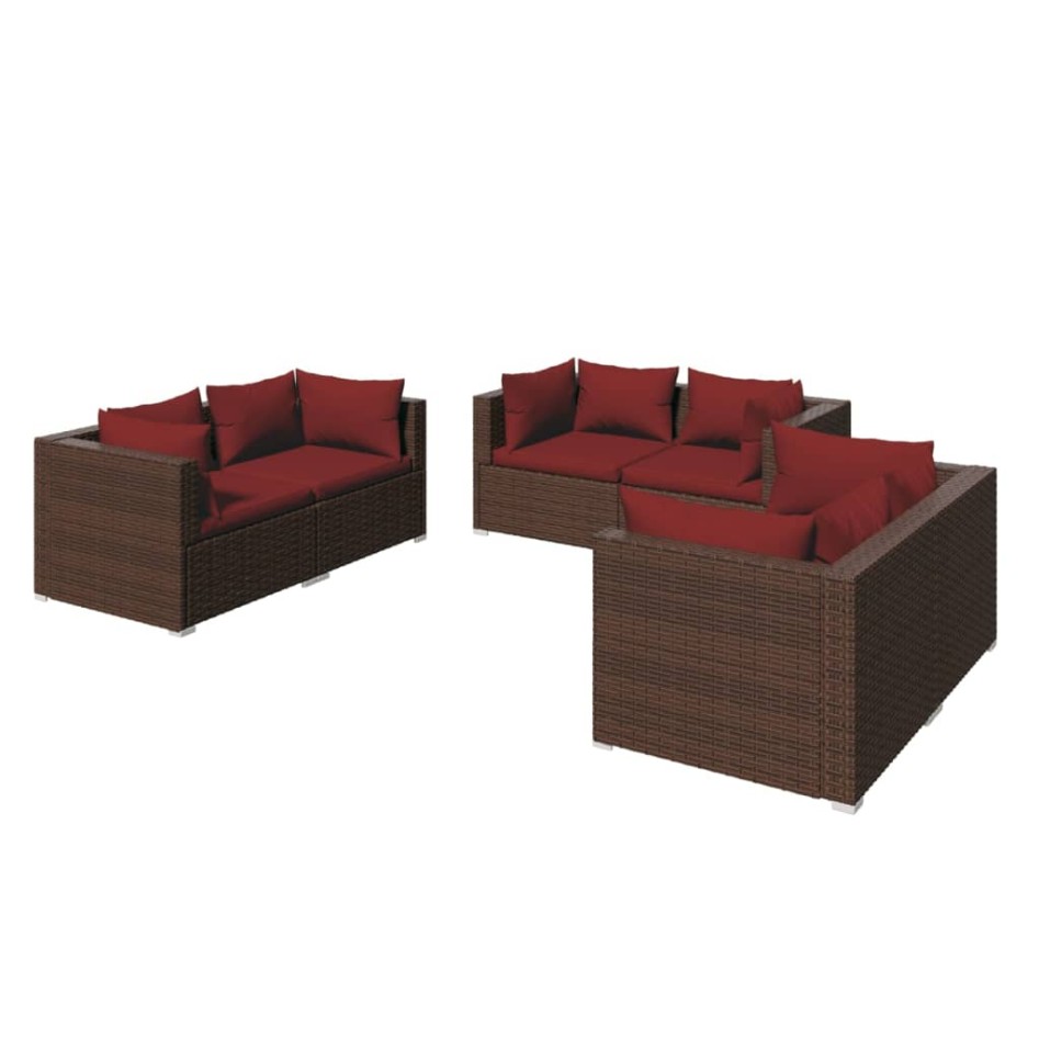 Set muebles de jardín 6 piezas y cojines ratán sintético