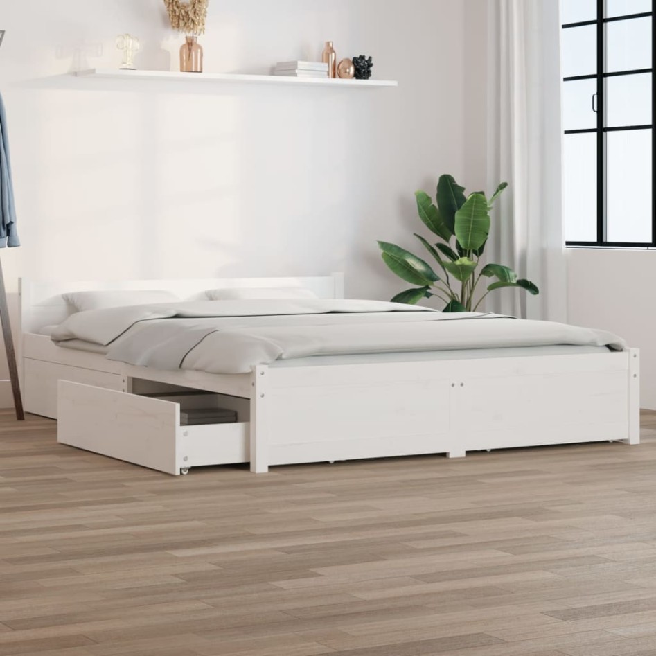 Estructura de cama con cajones blanco 150x200