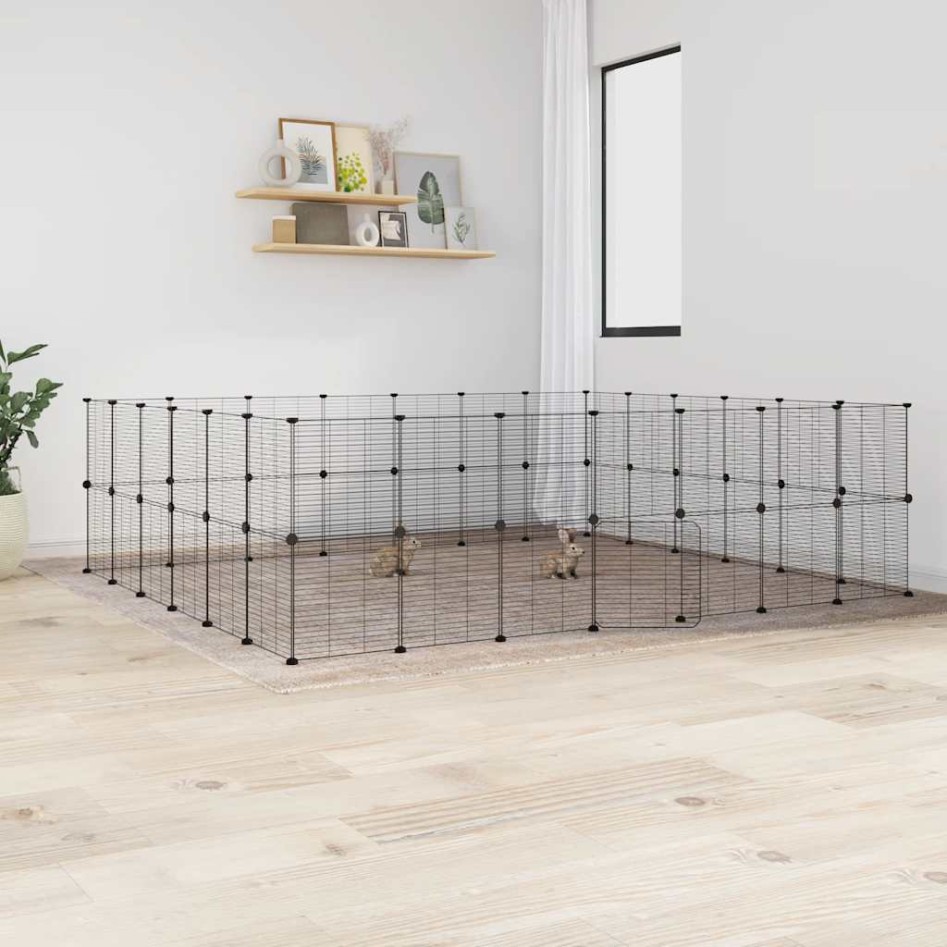 Jaula para mascotas de 52 paneles puerta acero negro 35x35