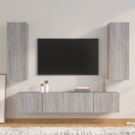 Set de muebles para TV 4 pzas madera contrachapada gris