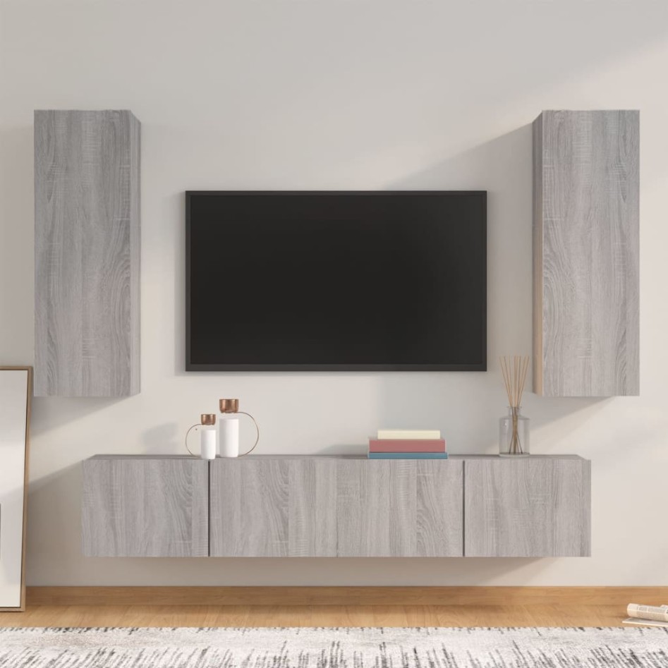 Set de muebles para TV 4 pzas madera contrachapada gris