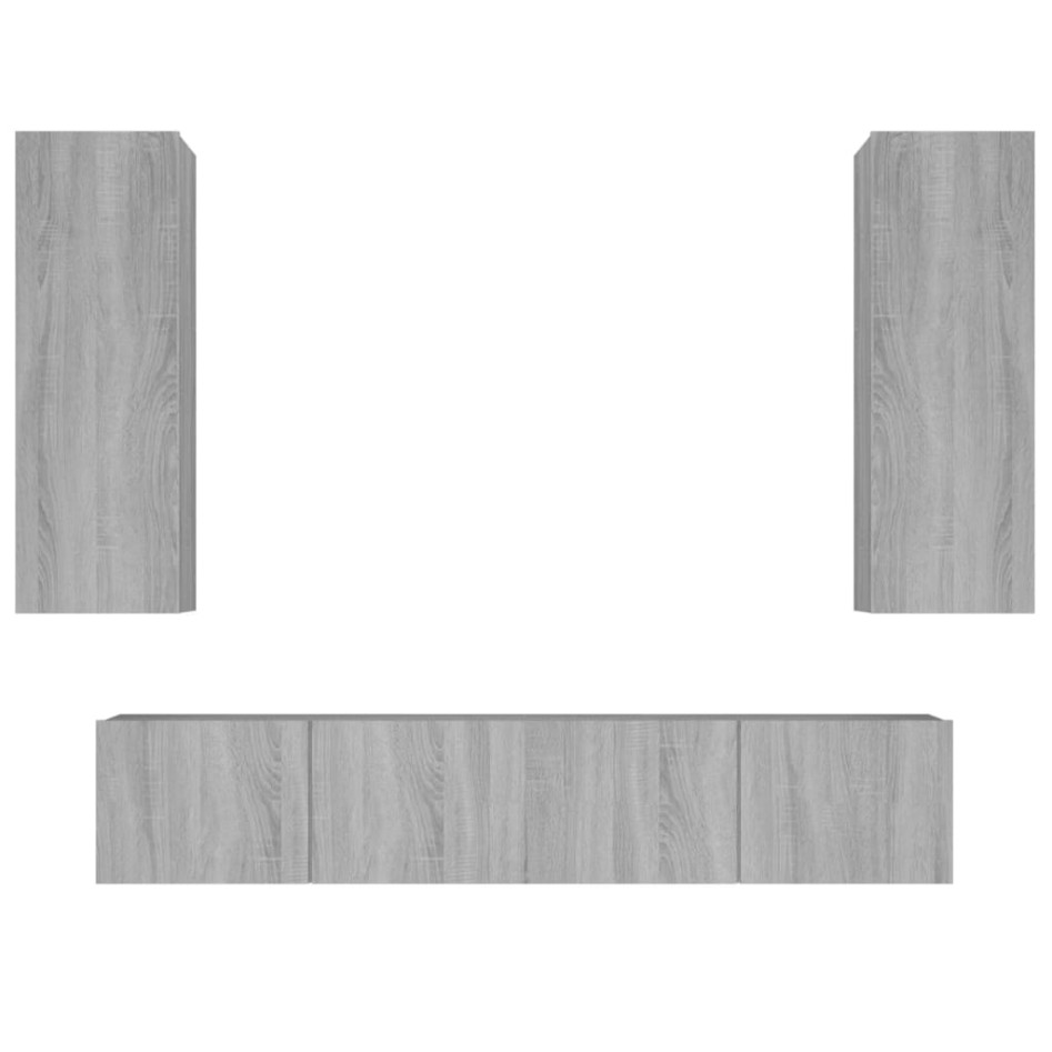 Set de muebles para TV 4 pzas madera contrachapada gris