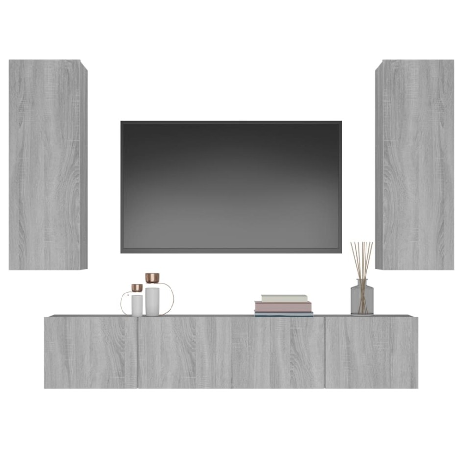 Set de muebles para TV 4 pzas madera contrachapada gris