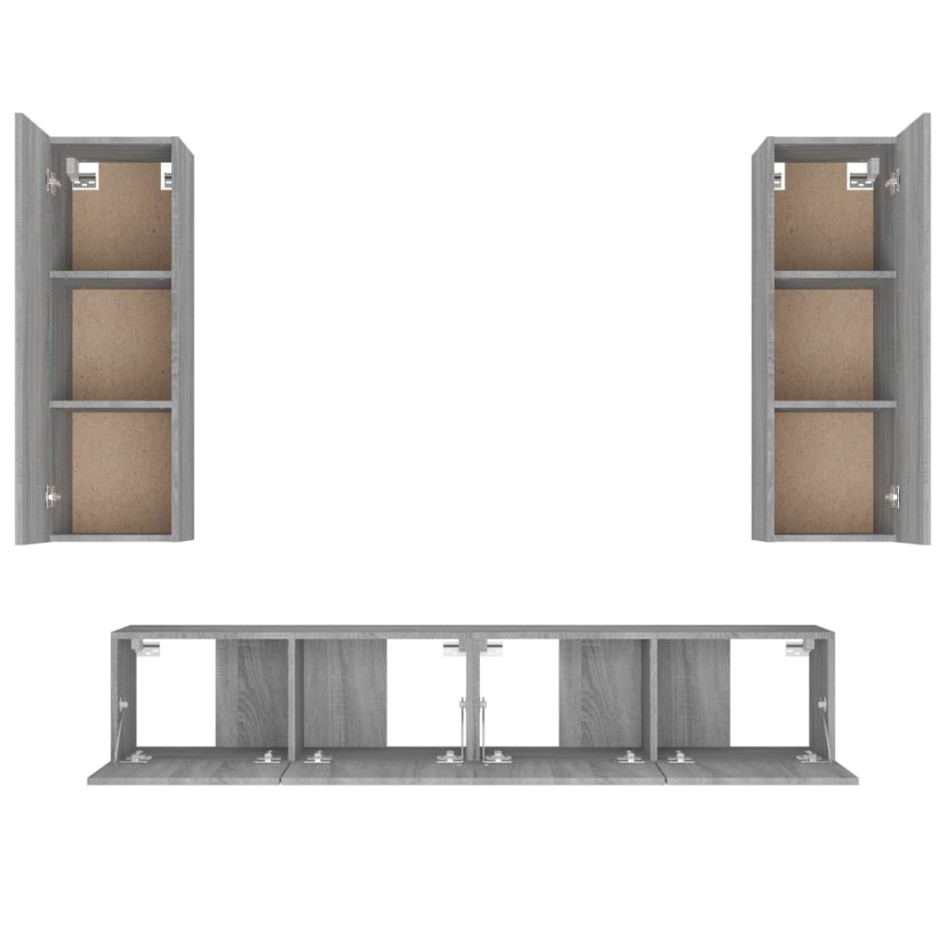 Set de muebles para TV 4 pzas madera contrachapada gris