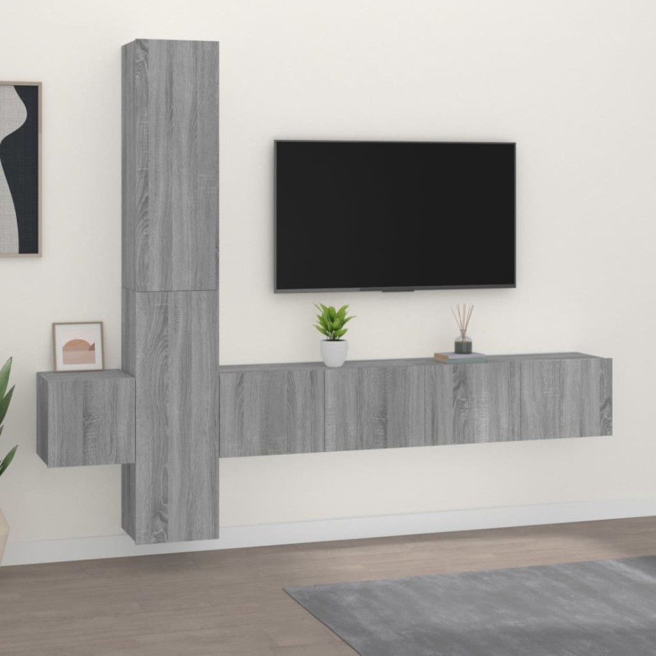 Set de muebles para TV 5 pzas madera contrachapada gris