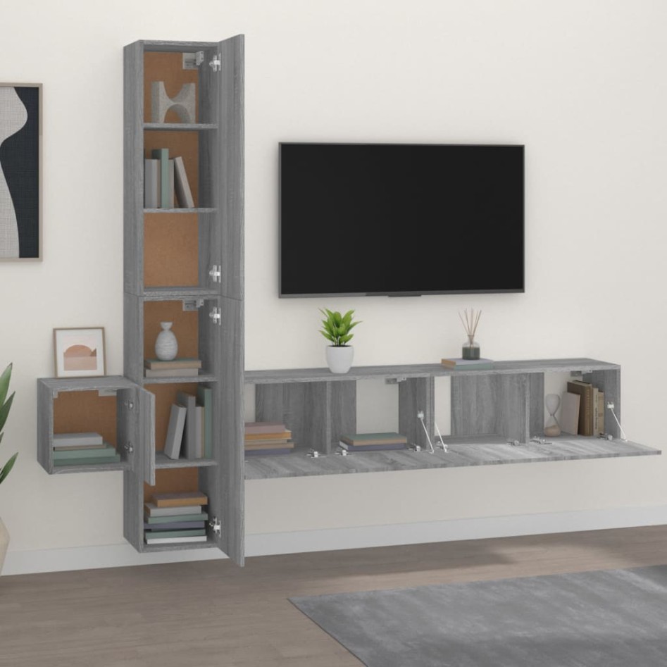 Set de muebles para TV 5 pzas madera contrachapada gris