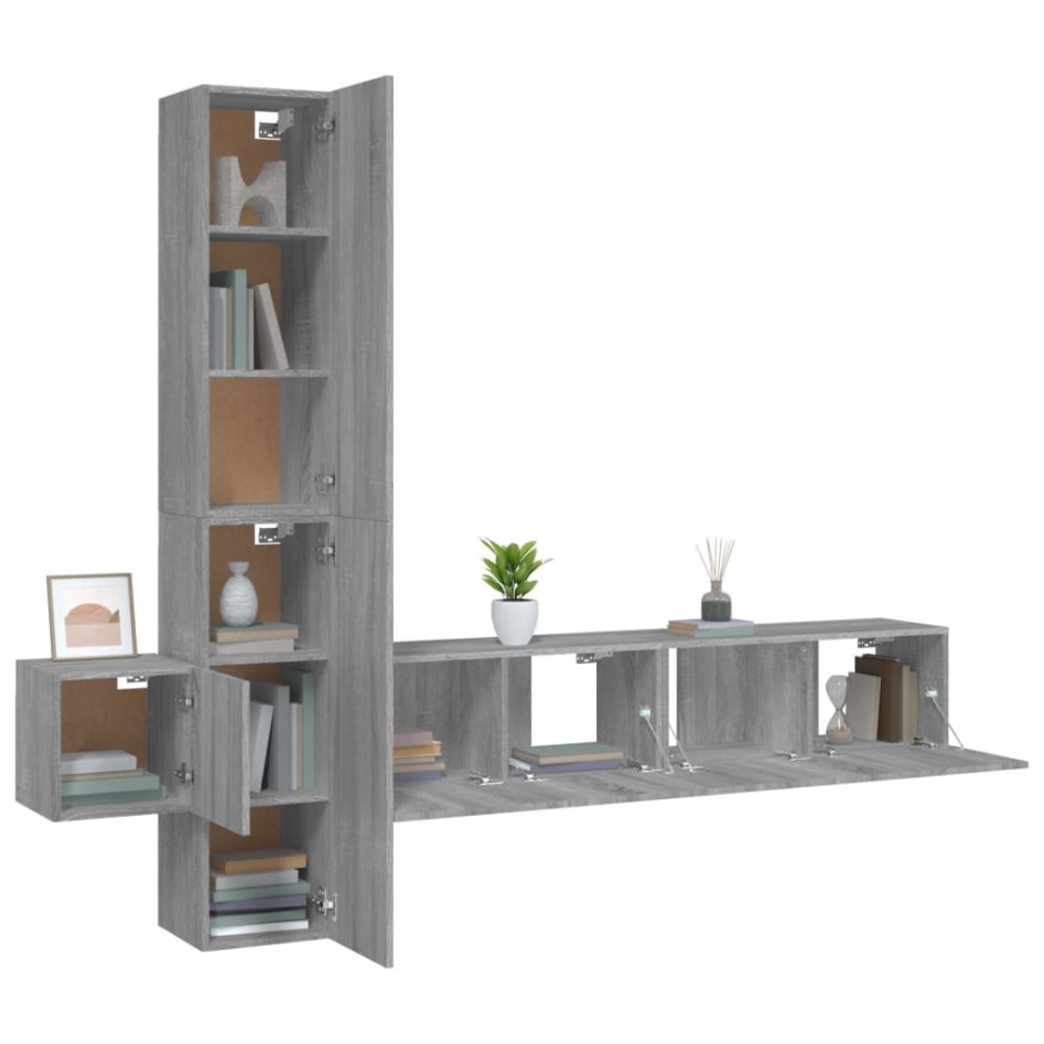 Set de muebles para TV 5 pzas madera contrachapada gris