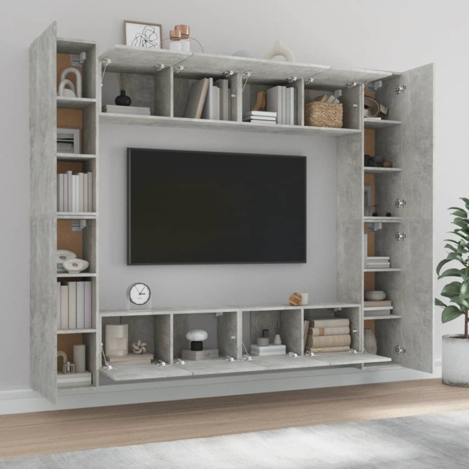 Set de muebles de TV 8 pzas madera contrachapada gris