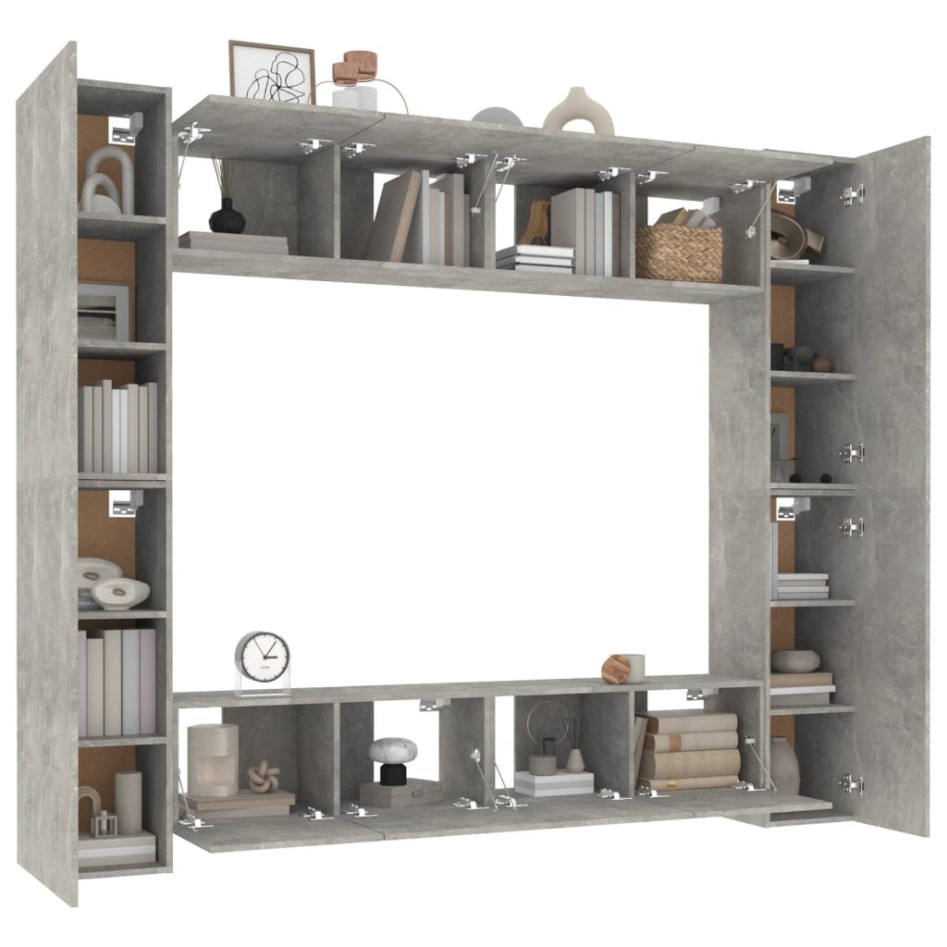 Set de muebles de TV 8 pzas madera contrachapada gris