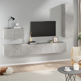 Set de muebles de TV 4 pzas madera contrachapada gris
