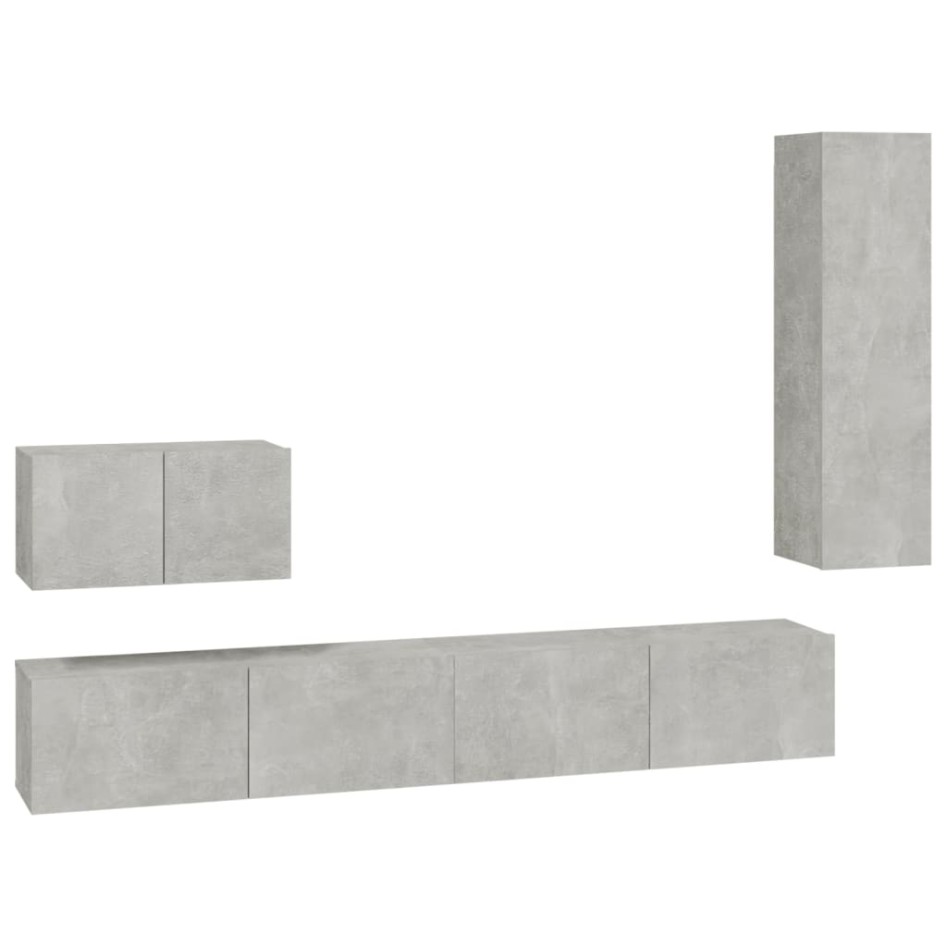 Set de muebles de TV 4 pzas madera contrachapada gris