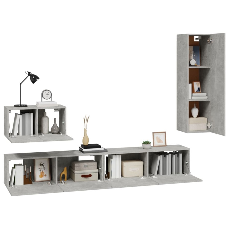 Set de muebles de TV 4 pzas madera contrachapada gris