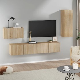 Set de muebles para TV 4 pzas madera contrachapada roble