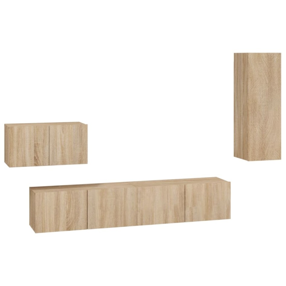 Set de muebles para TV 4 pzas madera contrachapada roble