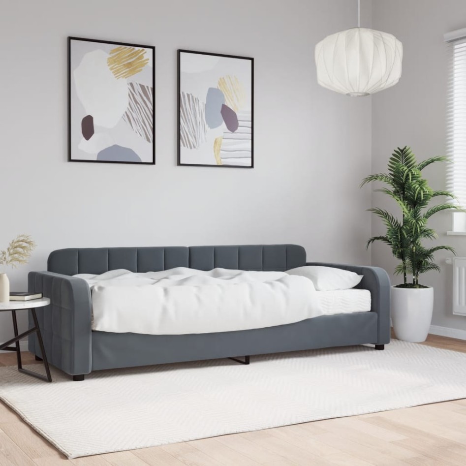Sofá cama con colchón terciopelo gris oscuro 80x200