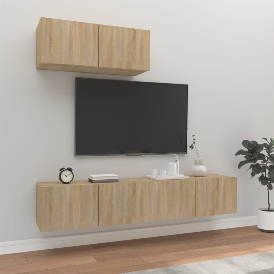 Set de muebles para TV 3 pzas madera contrachapada roble