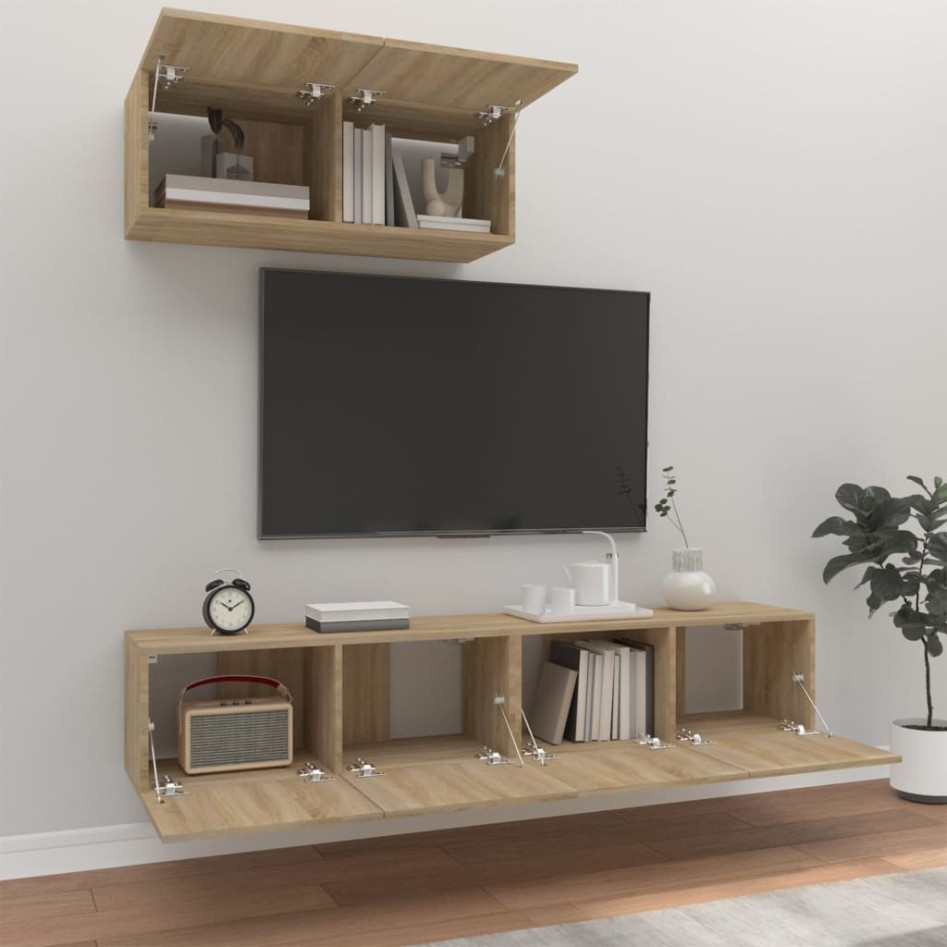 Set de muebles para TV 3 pzas madera contrachapada roble