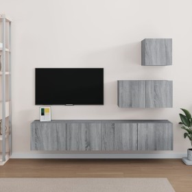 Set de muebles para TV 4 pzas madera contrachapada gris