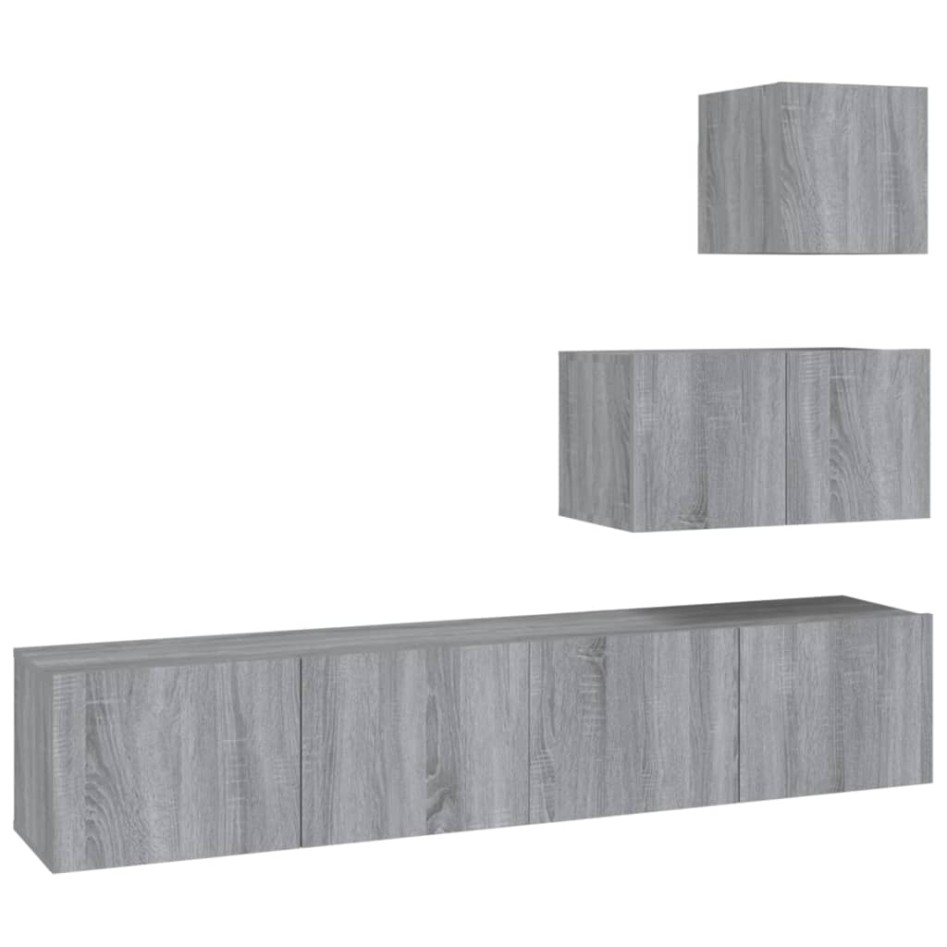 Set de muebles para TV 4 pzas madera contrachapada gris