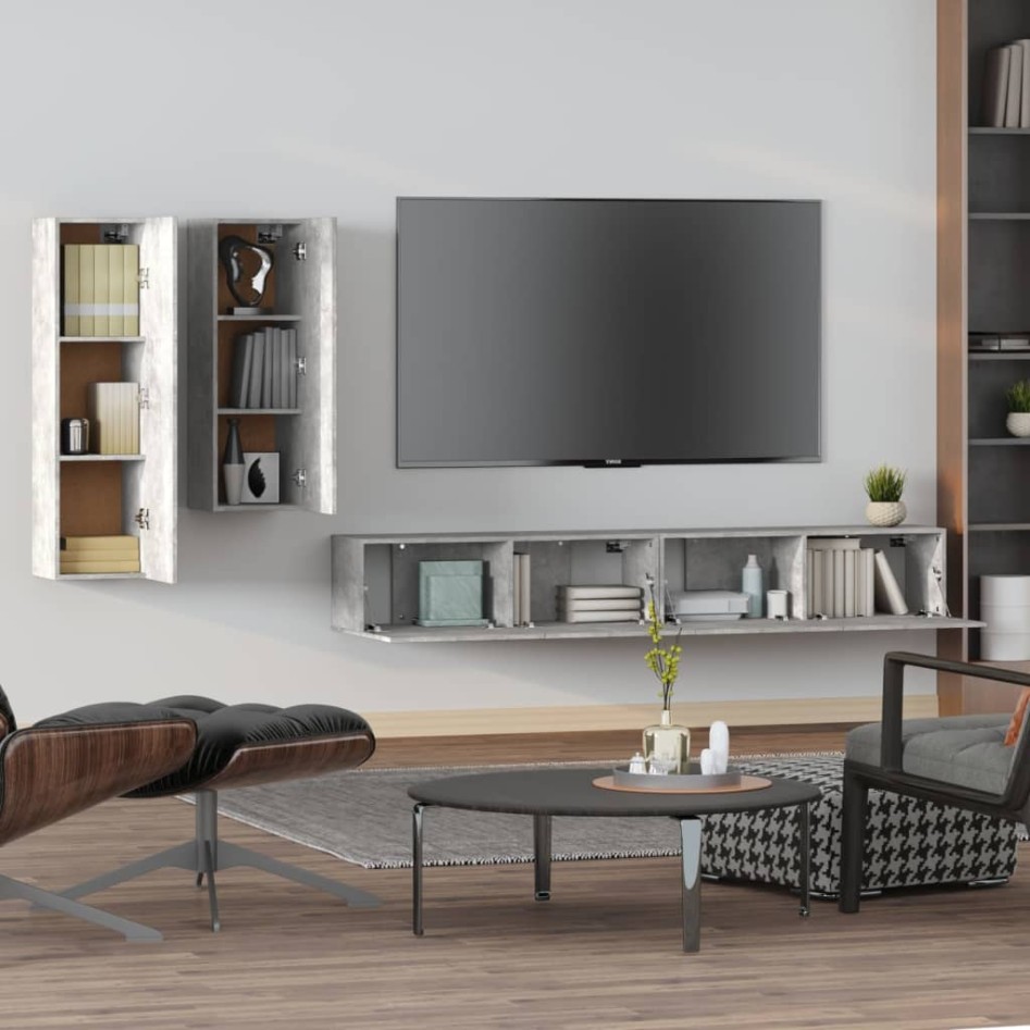 Set de muebles de TV 4 pzas madera contrachapada gris