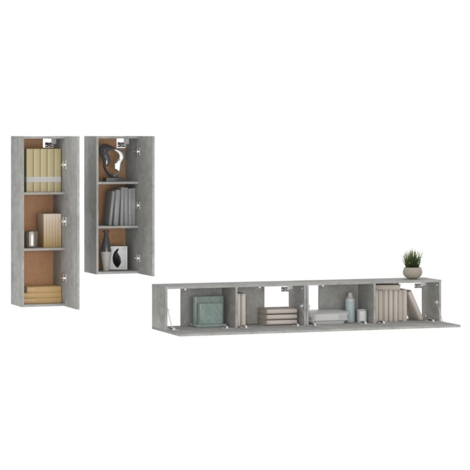 Set de muebles de TV 4 pzas madera contrachapada gris