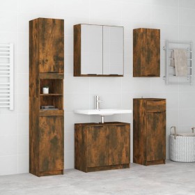 Set muebles de baño 5 piezas madera contrachapada roble