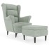 Sillón orejero y taburete de terciopelo gris