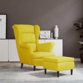 Sillón orejero con taburete terciopelo amarillo