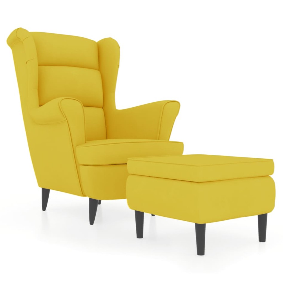 Sillón orejero con taburete terciopelo amarillo
