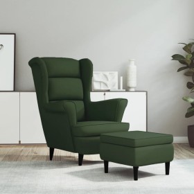 Sillón orejero y taburete de terciopelo verde