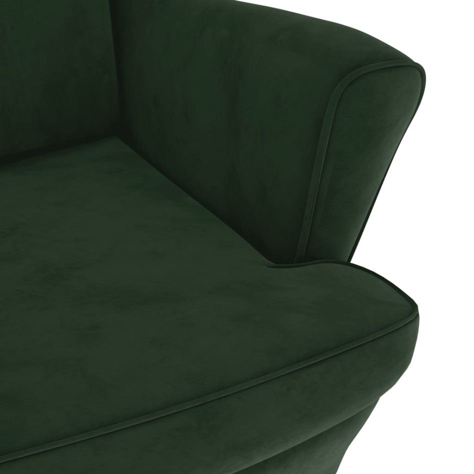 Sillón orejero y taburete de terciopelo verde