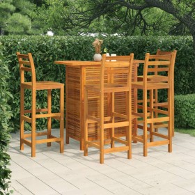 Juego muebles de bar para jardín 5 pzas madera maciza de