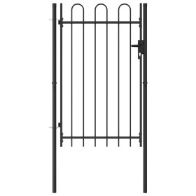 Cancela de valla con una puerta y arcos acero negro 1x1,5