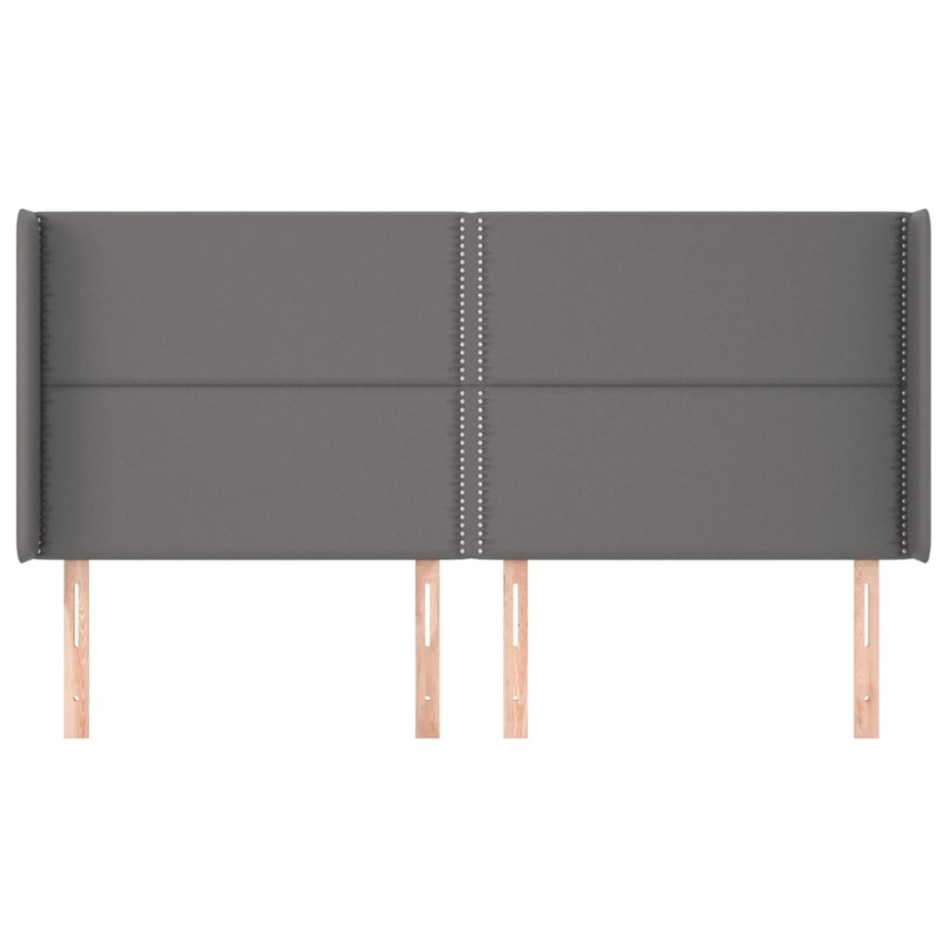 Cabecero con orejas cuero sintético gris 183x16x118/128