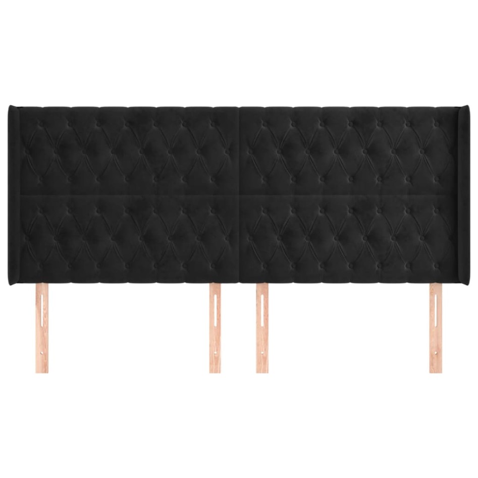 Cabecero con orejas de terciopelo negro 203x16x118/128