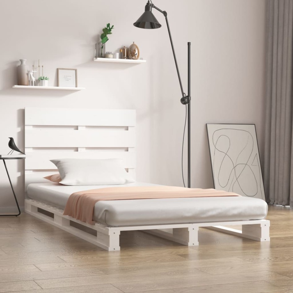 Estructura de cama sin colchón madera de pino blanca 90x200