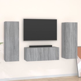 Set de muebles para TV 3 pzas madera contrachapada gris
